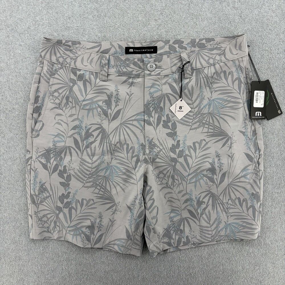 Travis Mathew Coastal Canyon Golf Shorts Mens 36 Gray Floral 8” Inseam NWT
